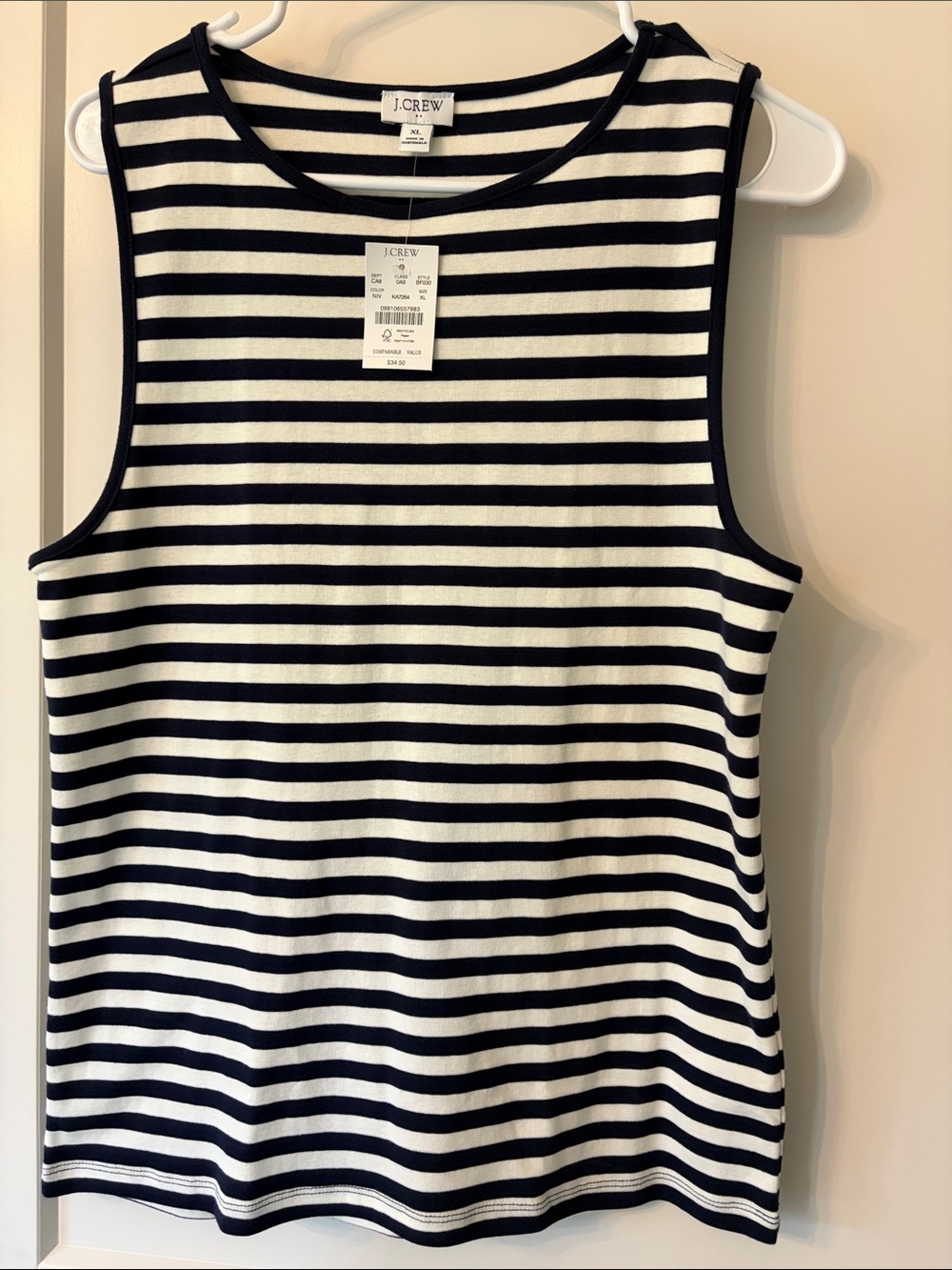 J. Crew Black & White Striped Sleeveless Tank Top
